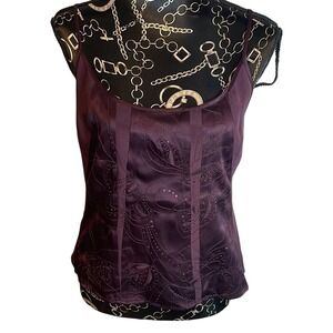 Company Ellen Tracy Womens Plum Embroidered Cami and Black Trouser Set Size 8 10